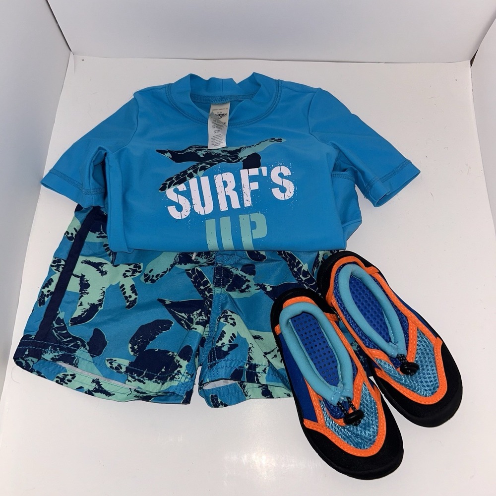 Osh Kosh B'gosh Toddler Boys Green & Blue Swim Set Size 12M-18M Swim Shoes